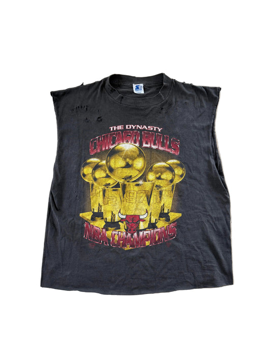 Reworked 1997 bulls championship cut off cropped distressed tank XL